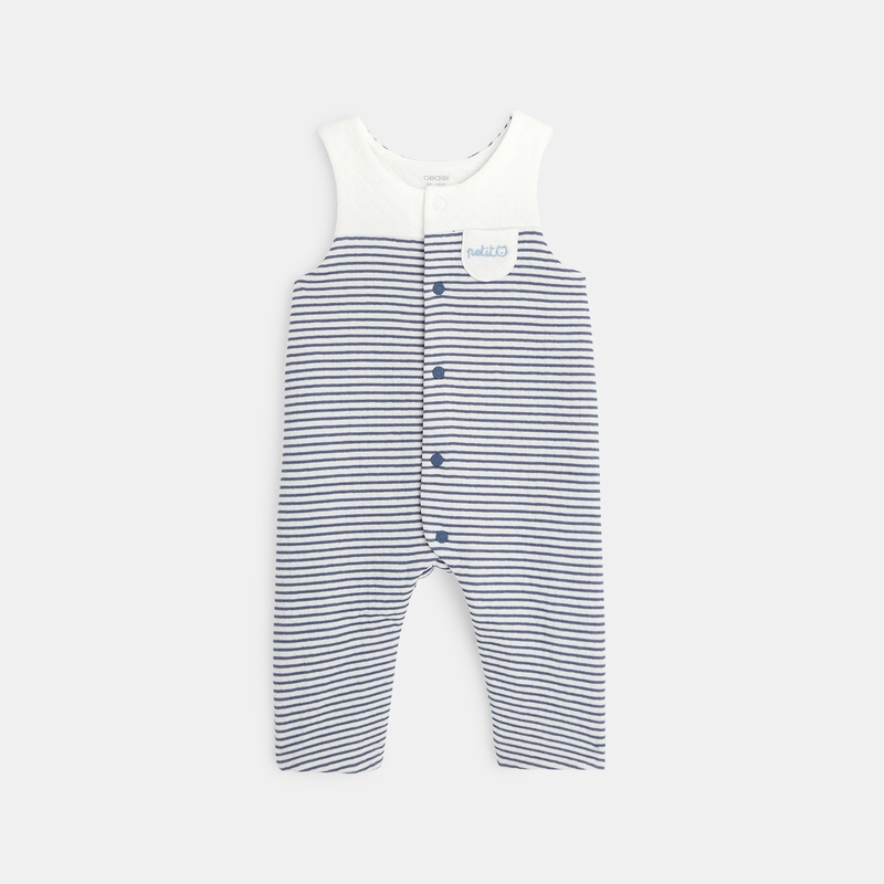 Salopette maille fantaisie et body col polo bleue naissance