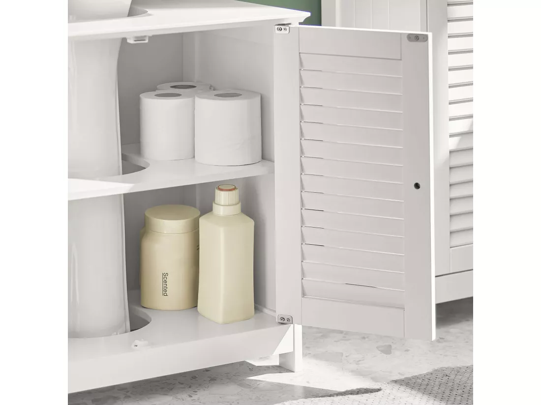 Meuble sous-Lavabo Meuble de Salle de Bain - 2 Portes et 2 étages -Blanc, FRG237-II-W