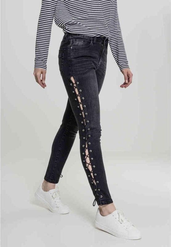 Urban Classics - Denim Lace Up Skinny Pants - Jeans - Zwart - Denim
