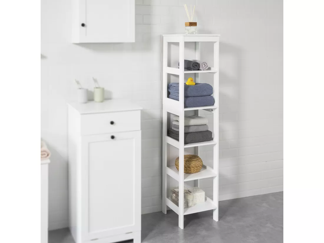Meuble Colonne De Salle De Bain Armoire Haute Étagère De Salle De Bain Avec 6 Étagères,bzr14-w