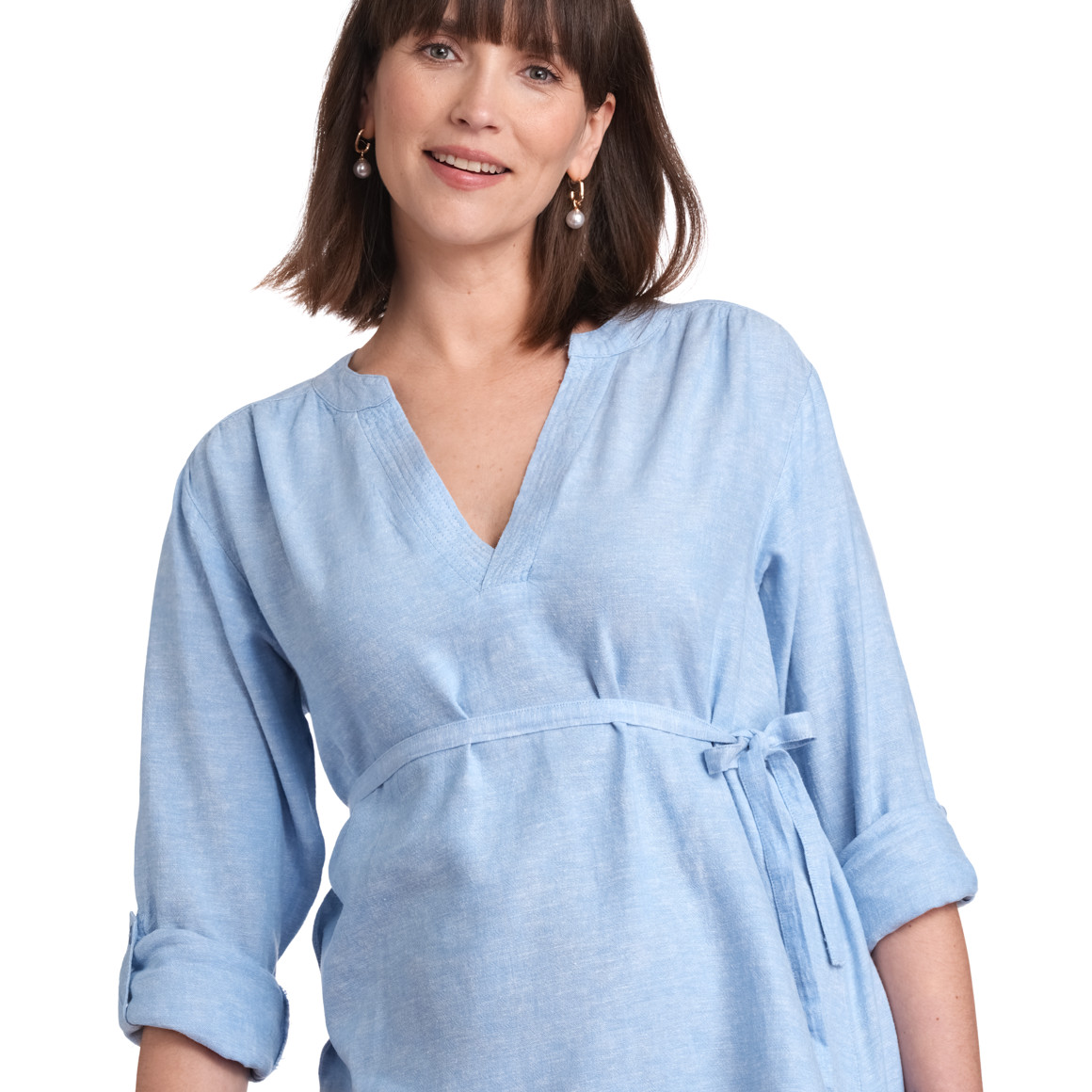 Gina Mama Damen Leinen-Umstands-Bluse unifarben hellblau