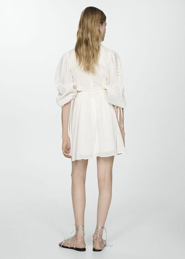 MANGO Lace detail slit dress Natural white