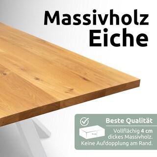 holz4home Esstisch 160 x 80 cm Eiche massiv/Doppel-Dreieck-Gestell schwarz