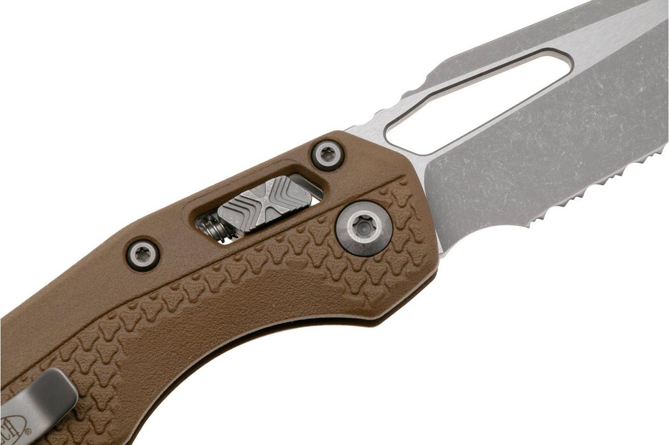 Microtech MSI Standard Issue 210T-11APPMDE, Apocalyptic Stonewashed M390MK, Tan Tri-Grip Polymer partly serrated zakmes