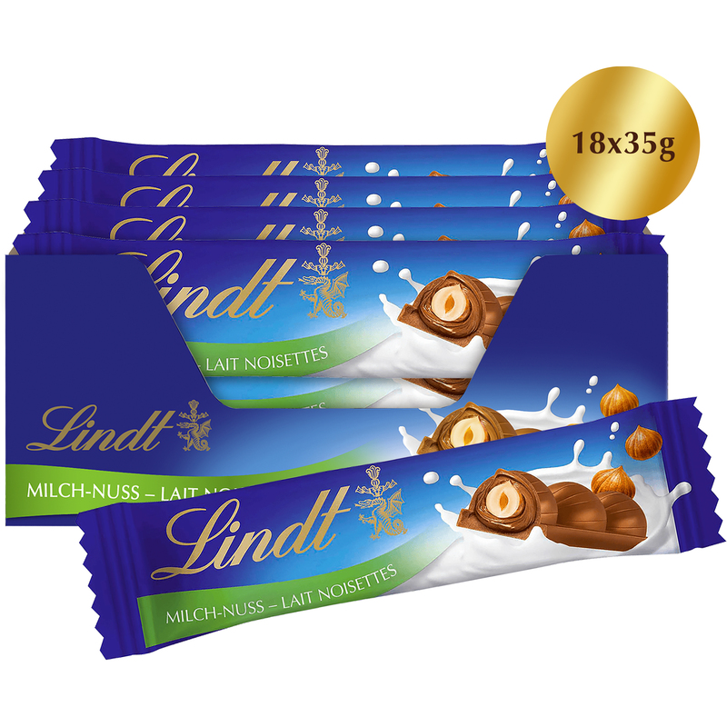 Lindt Schokoladenriegel Milch-Nuss, 35 g, 18 Stück