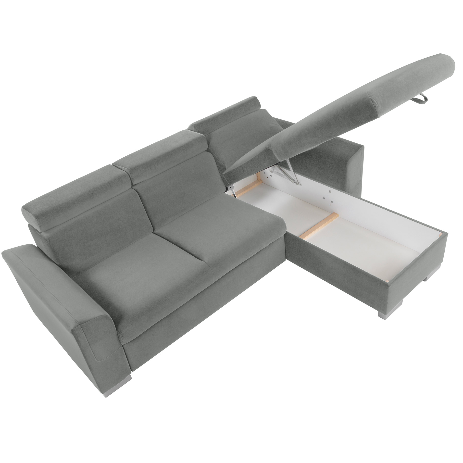 Ecksofa - grey - mit Kissen - Liegefunktion und Staukasten