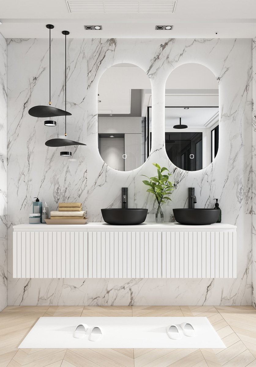 Fontana Stripe mat wit badmeubel ribbelfront 180cm zonder kommen