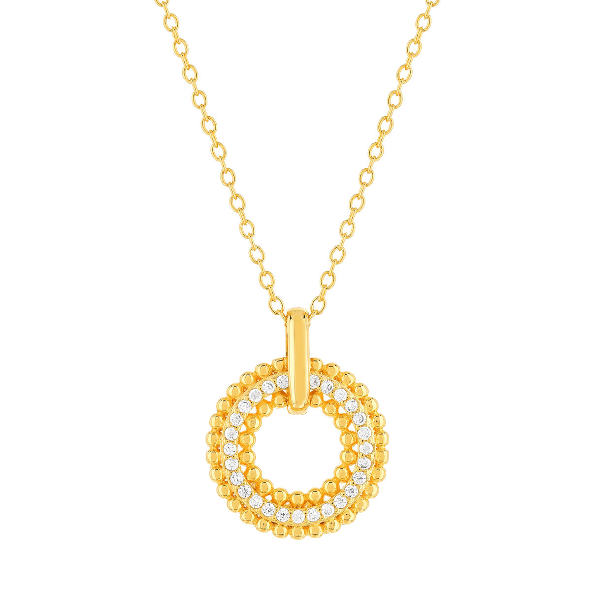 Collier plaqué or motif cercle perlé zirconias 42 à 45 cm
