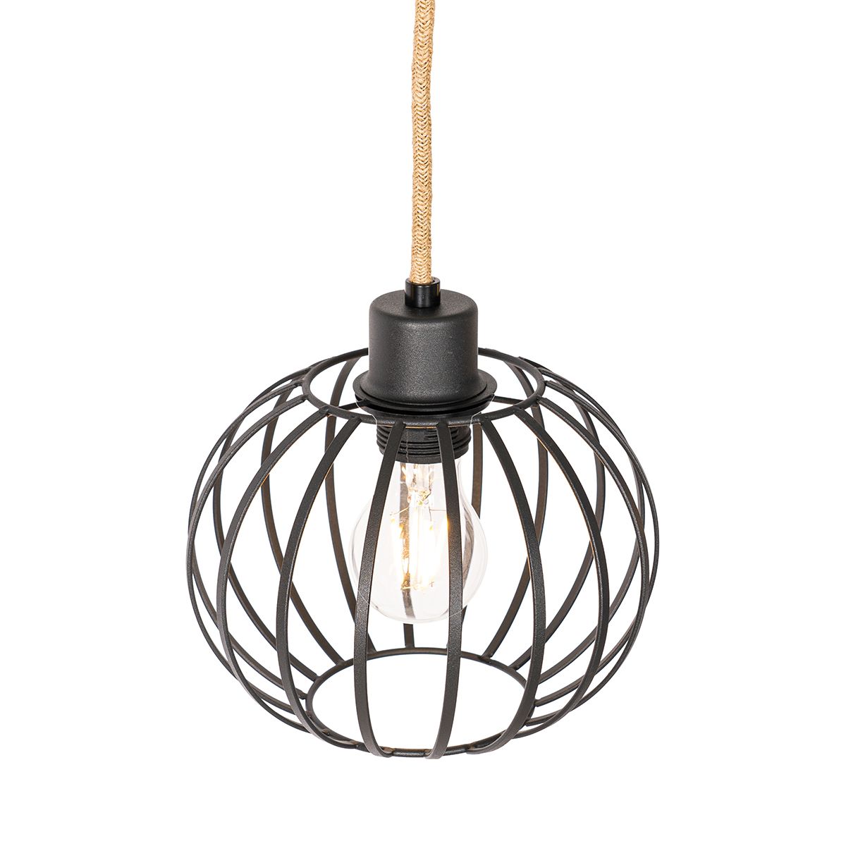 Landelijke hanglamp zwart met hout 3-lichts - Yura