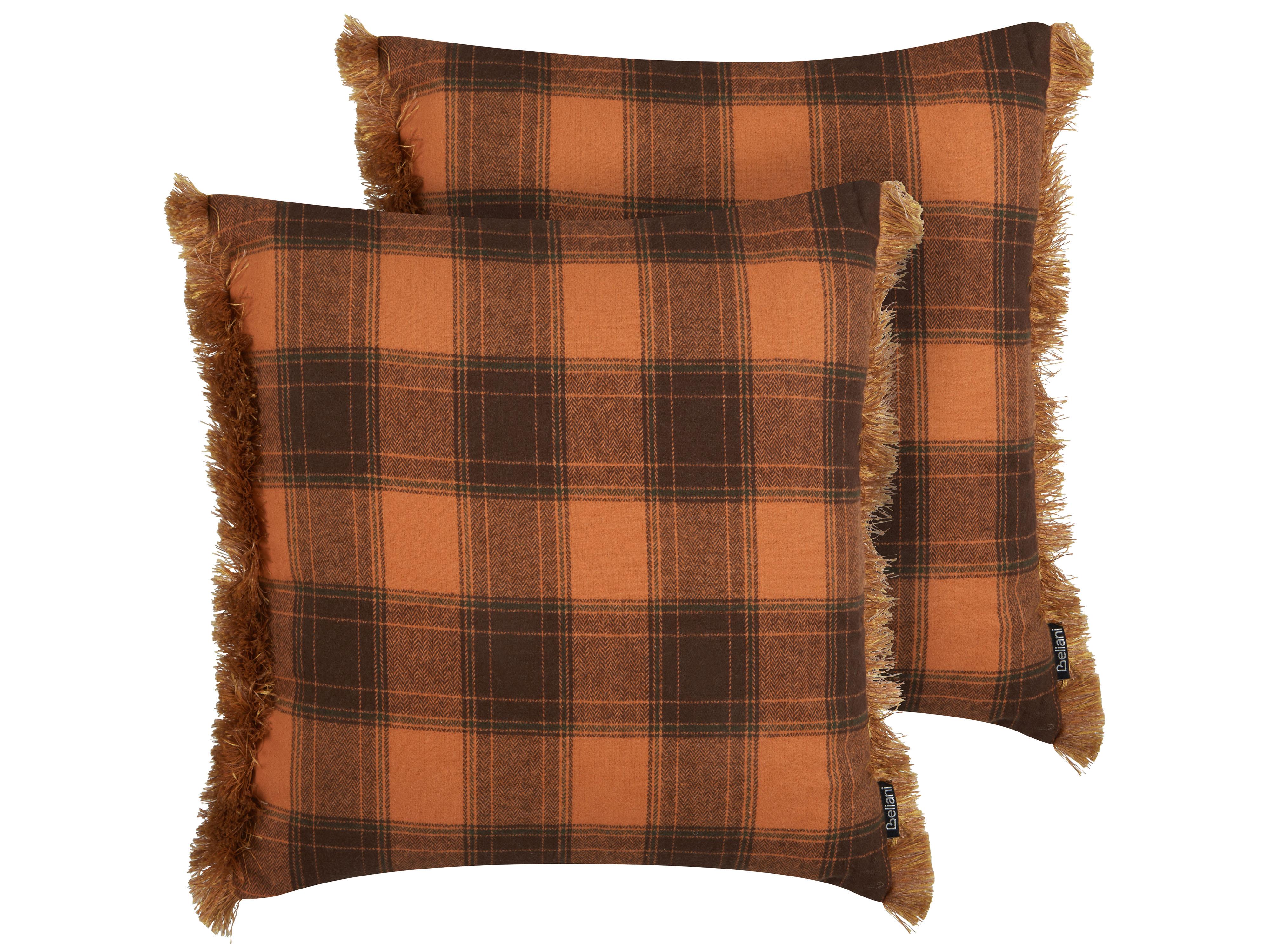 Set van 2 sierkussens BARJA 45 x 45 cm Oranje geblokt patroon