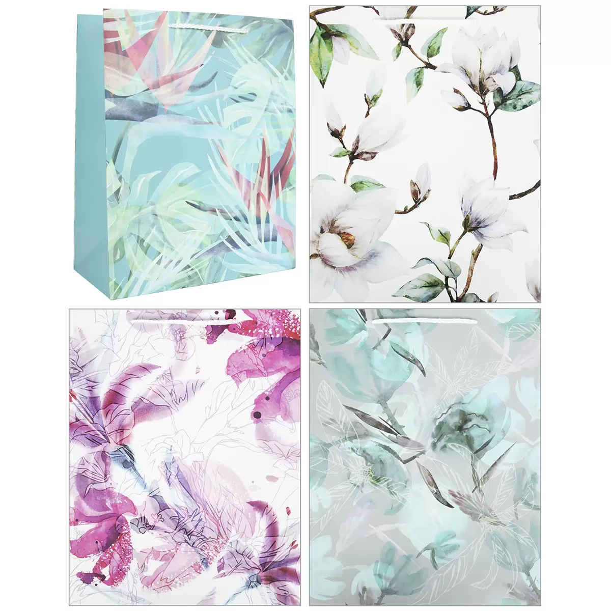 Geschenktasche XL Flower blau,rosa,weiss