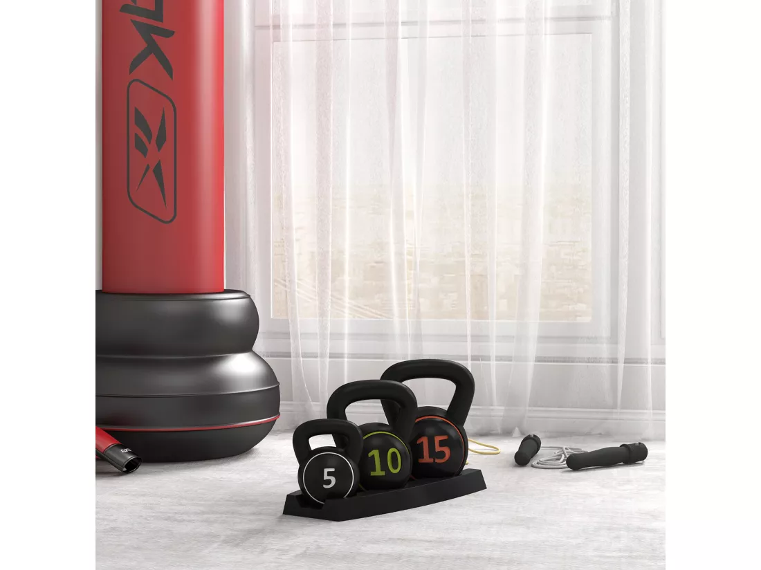 Lot de 3 kettlebells 2,2/4,5/6,8 Kg - prise ergonomique - entraînement musculaire & haltérophilie - PVC noir