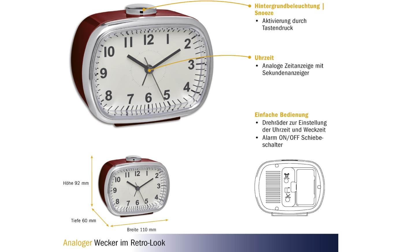 Analoger Wecker Retro, RotKlassischer Wecker