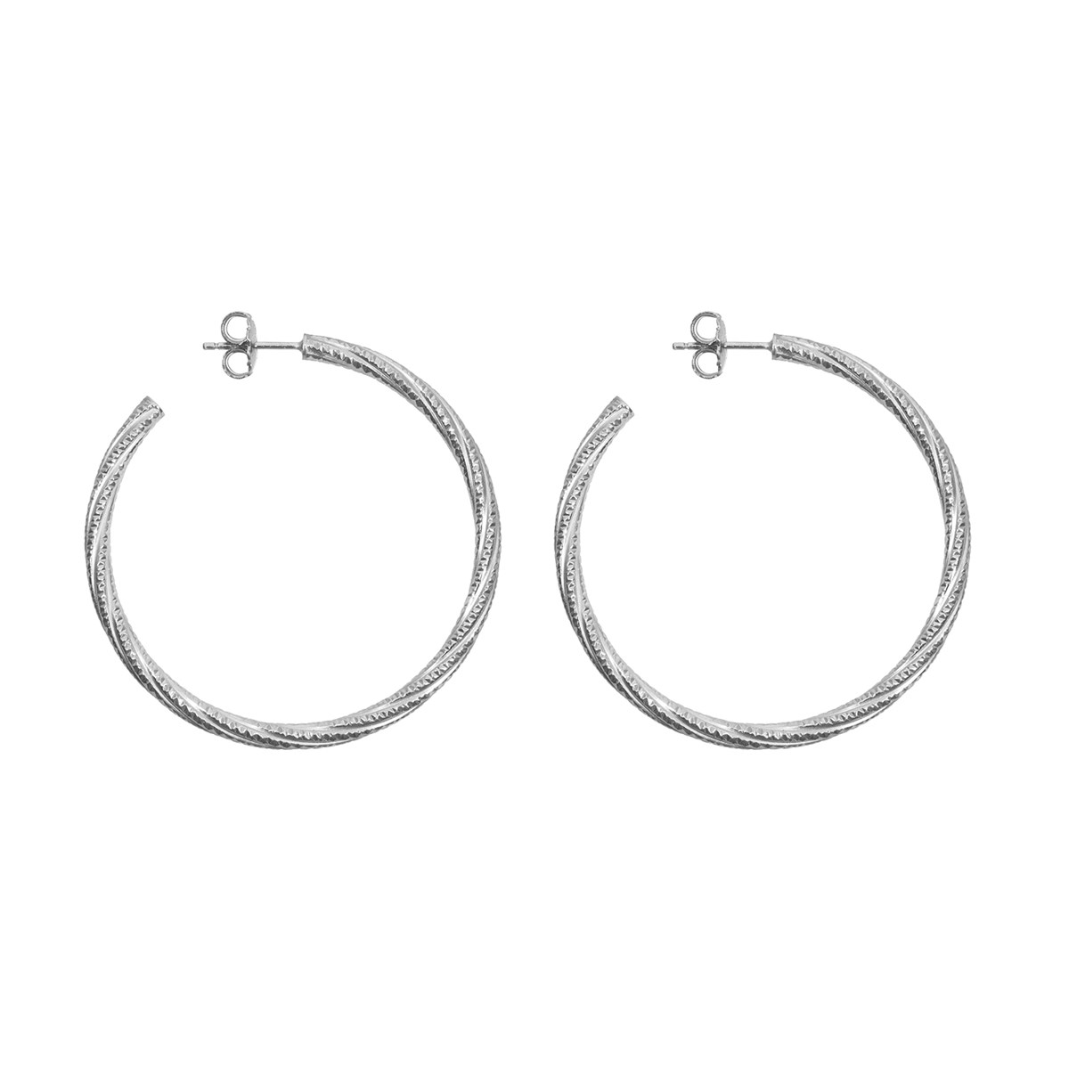 Boucles D'oreilles En Argent Créoles Tubes Torsades Grand Modèle Argenté Diamètre 43mm
