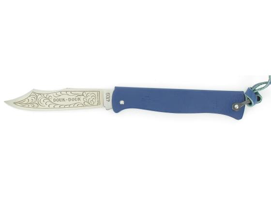 Douk Douk 200 Inox - Manche Acier Couleur BLEU - GAINE CUIR Couteau de poche Le Thiers par Cognet Douk Douk