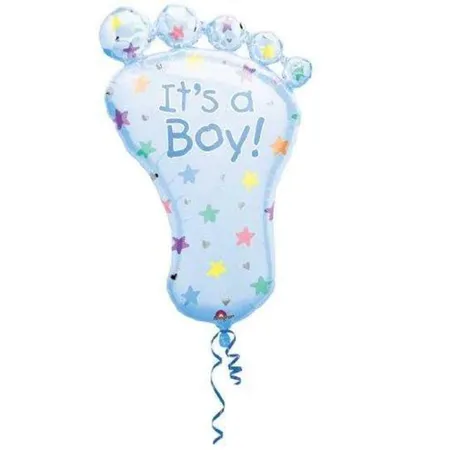 amscan Folienballon It's A Boy Foot, ca. 82 cm, unbefüllt, hellblau