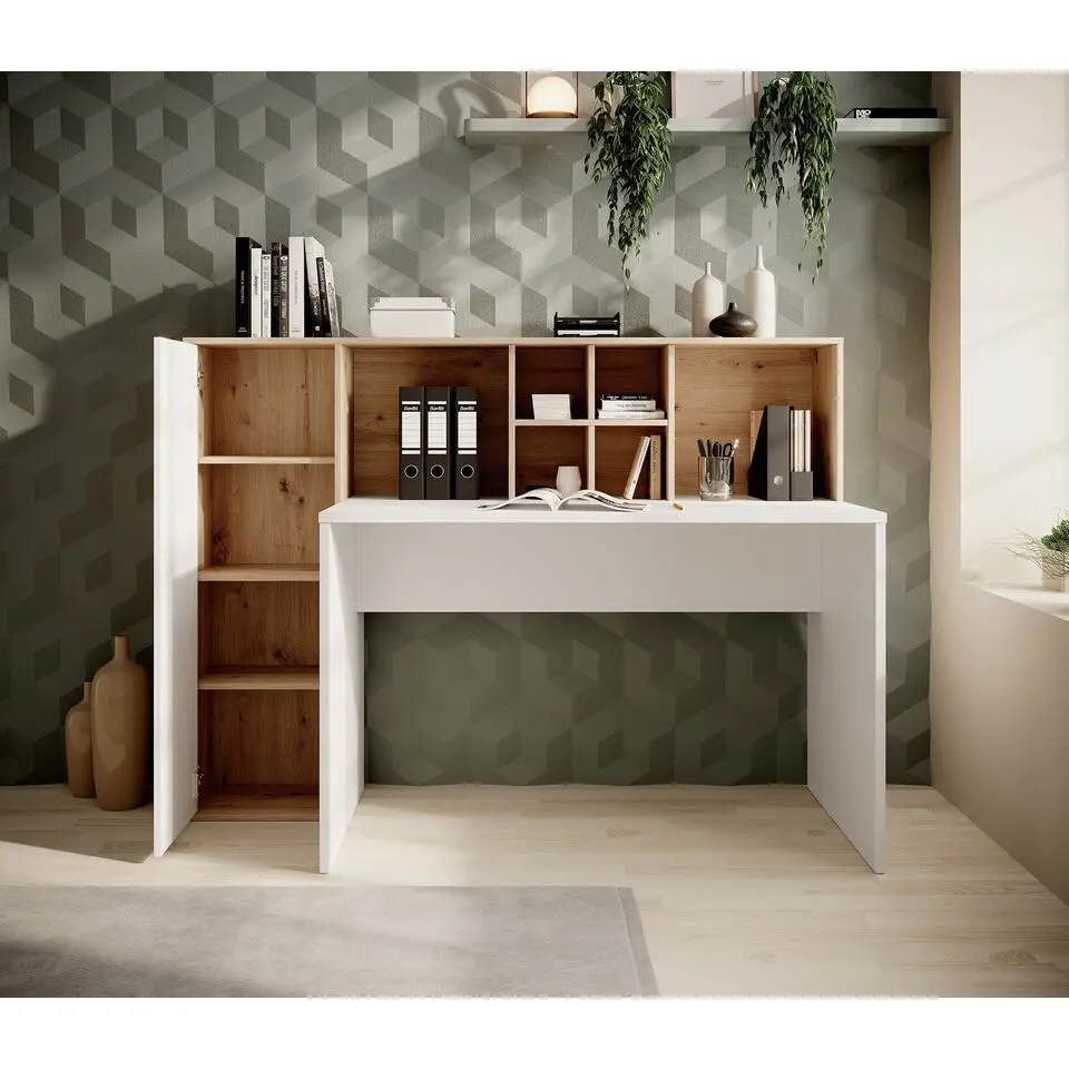 Meubella - Bureau Elze - Eiken - Wit - 158 cm