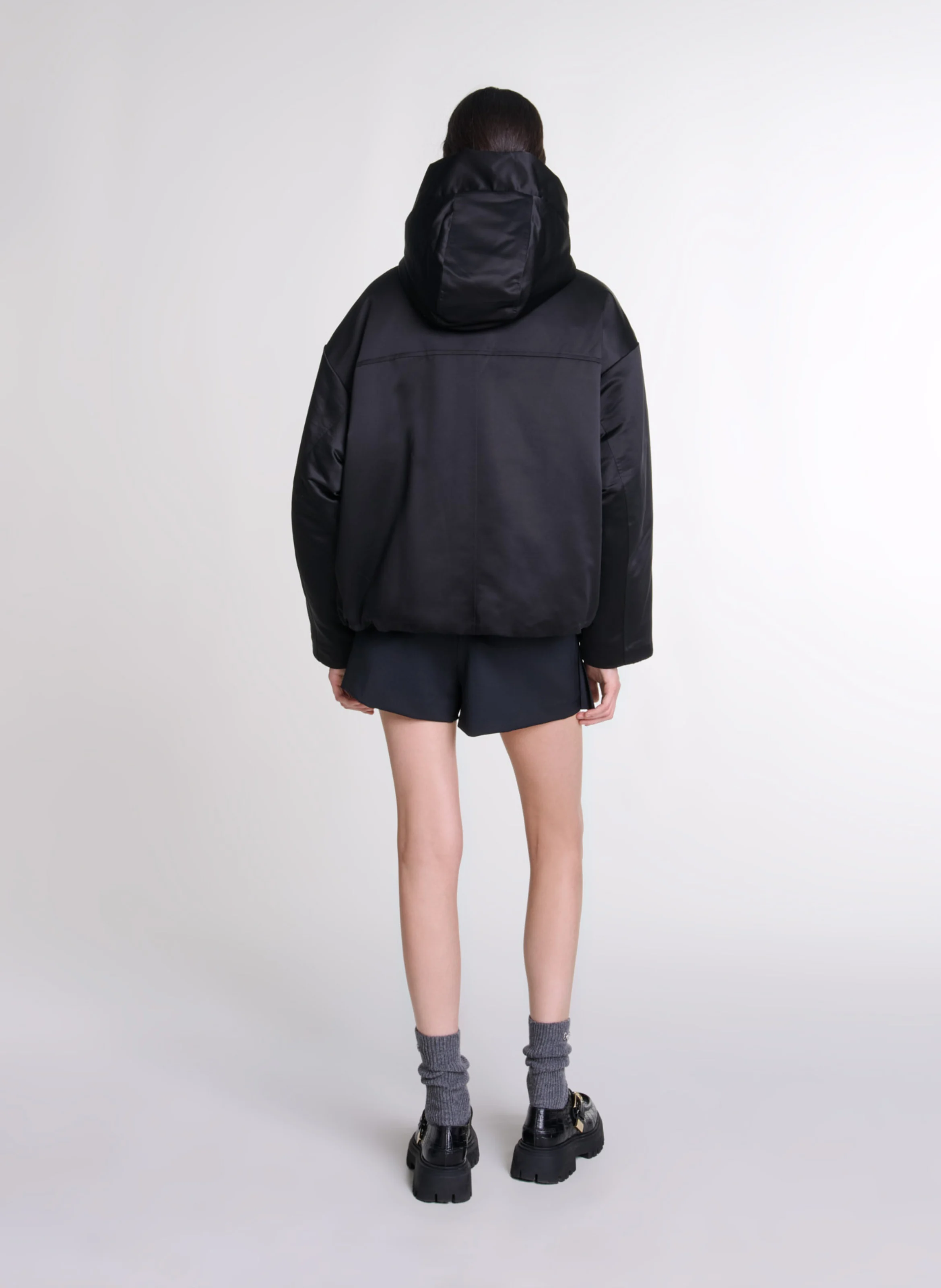 Manteau court à capuche| Noir