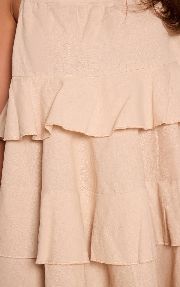 Naturel Robe Droite À Bretelles Et Volants Étagés