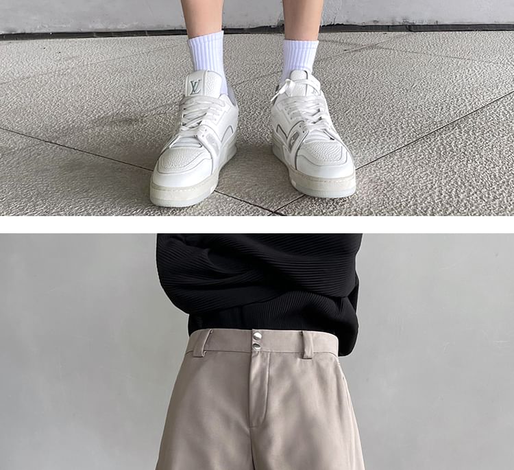 Breeson - Mid Rise Plain Gerimpelde Wijde Broek