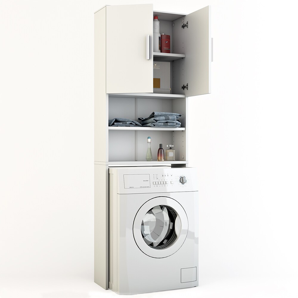 VICCO Waschmaschinenschrank 190 x 64 cm Weiß - Badregal Regal Hochschrank für Waschmaschine Trockner