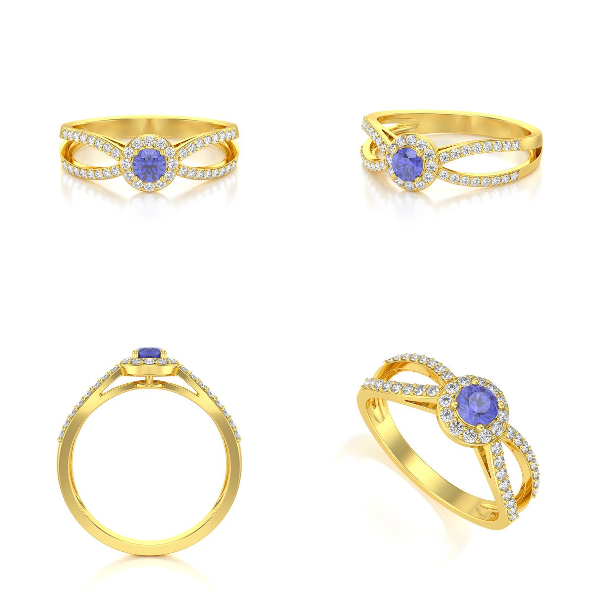 Bague ADEN Or 585 Jaune Tanzanite et diamants 2.282grs
