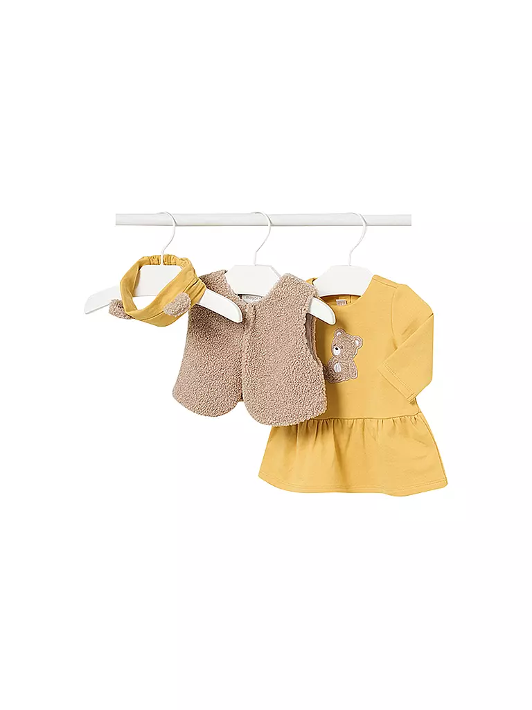 MAYORAL Baby Set Stirnband, Gilet, Kleid 3-teilig  gelb
