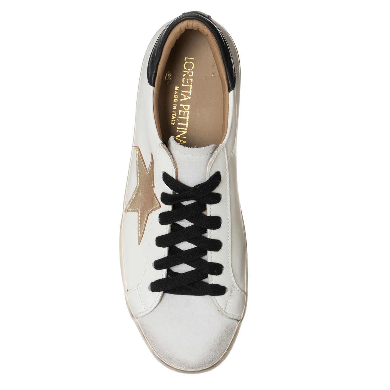 Loretta Pettinari Sneakers en Cuir Star blanc/noir/beige