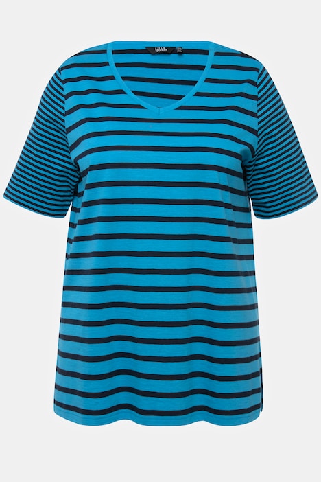 Shirt, Ringelmix, A-Linie, V-Ausschnitt, Halbarm