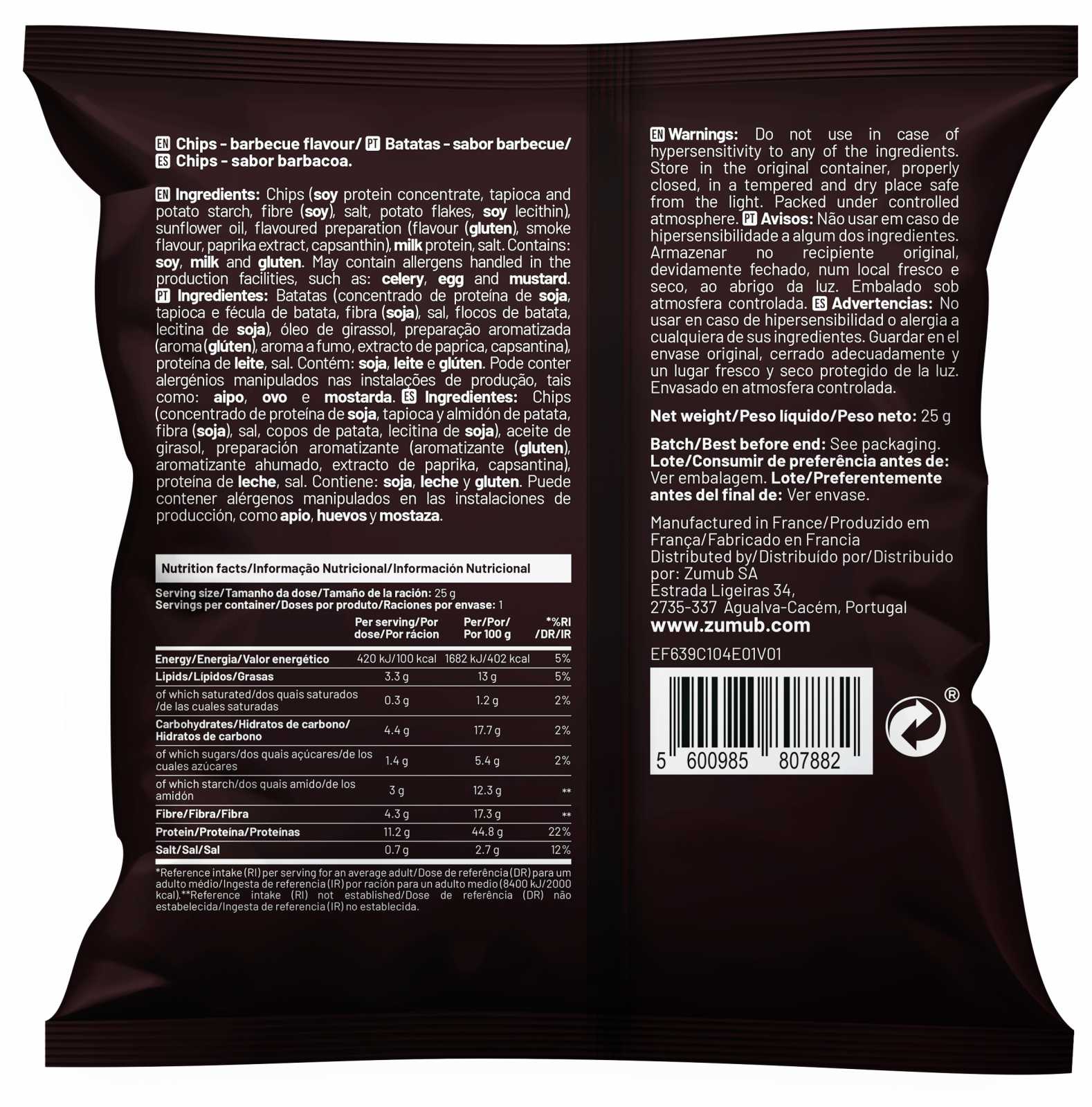 Chips de proteína Zumub sabor churrasco defumado 25 g