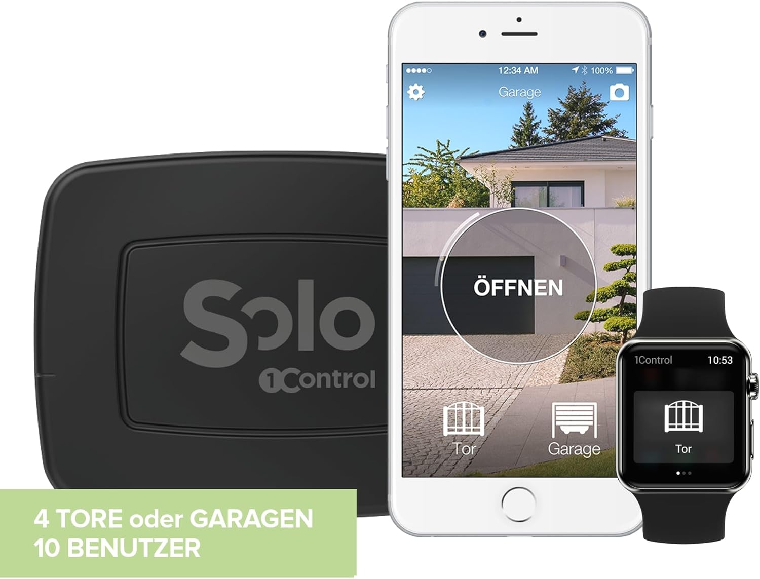 1Control 2ª GEN, Drahtloser Bluetooth Toröffner, Garagentoröffner für Mobiltelefon zum Öffnen von Toren und Garagen mit Fernbedienung, x 4 Tore und bis zu 10 Benutzer, Schwarz, Made in Italy