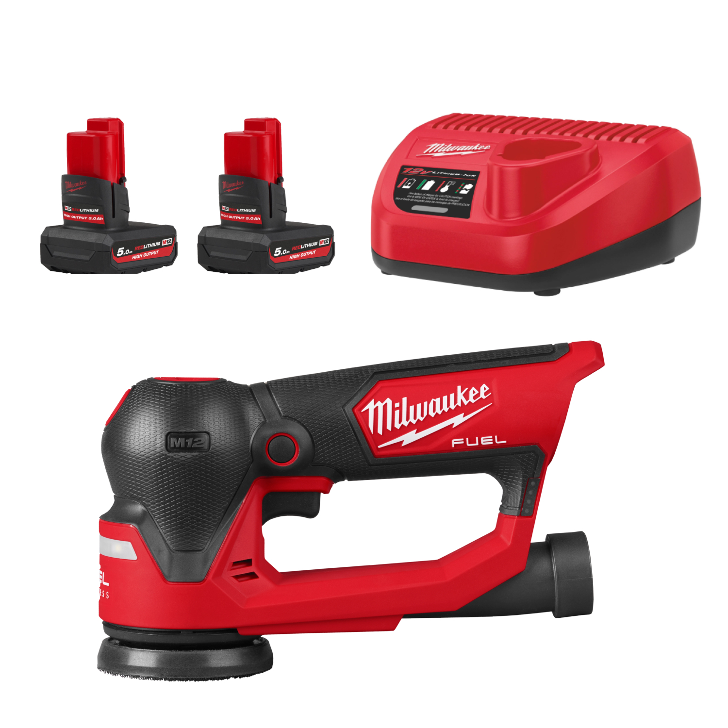 Milwaukee M12 FSDR75-202B 12V Li-ion accu Exentrische schuurmachine set (2x 2.0Ah accu) in tas - 75mm