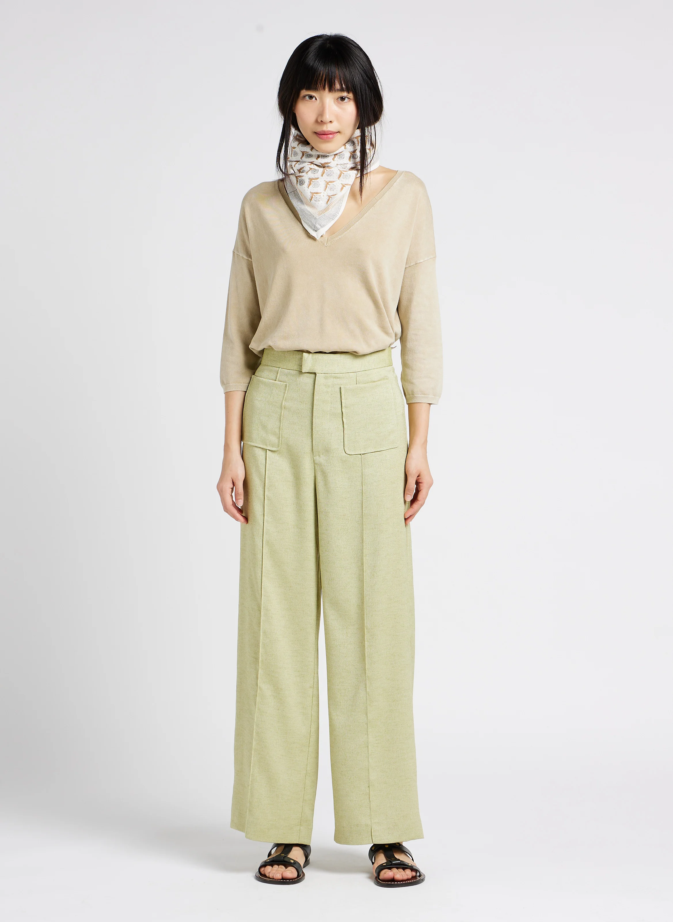 Pull col V ample en coton biologique | Beige