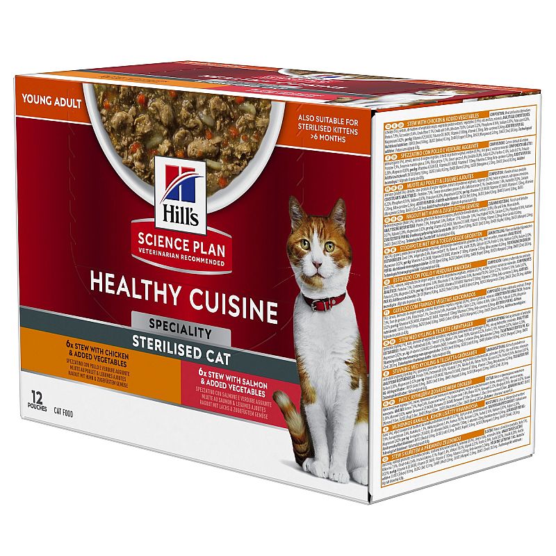 Hill's Science Plan Healthy Cuisine Adult Sterilised Kattenvoer Stoofpotje Kip Zalm 12 x 80 gram | 12603