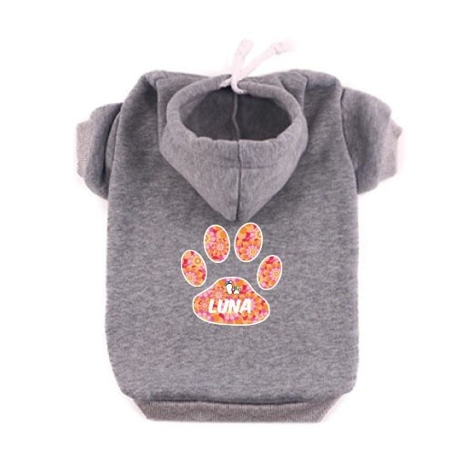 Moletom cinza com estampa de pata para cachorros