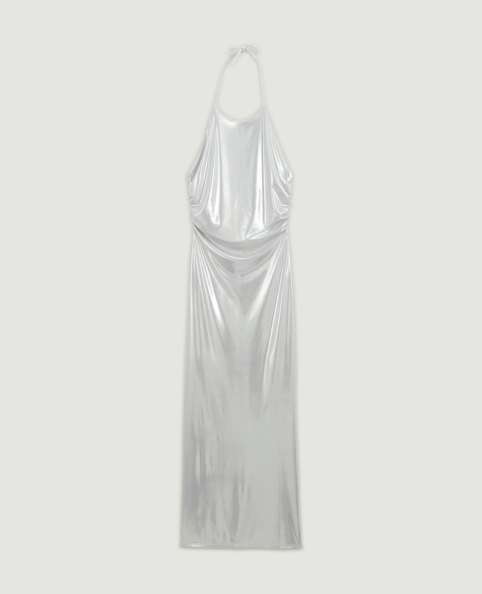 Robe longue en maille fluide et brillante - Gris clair