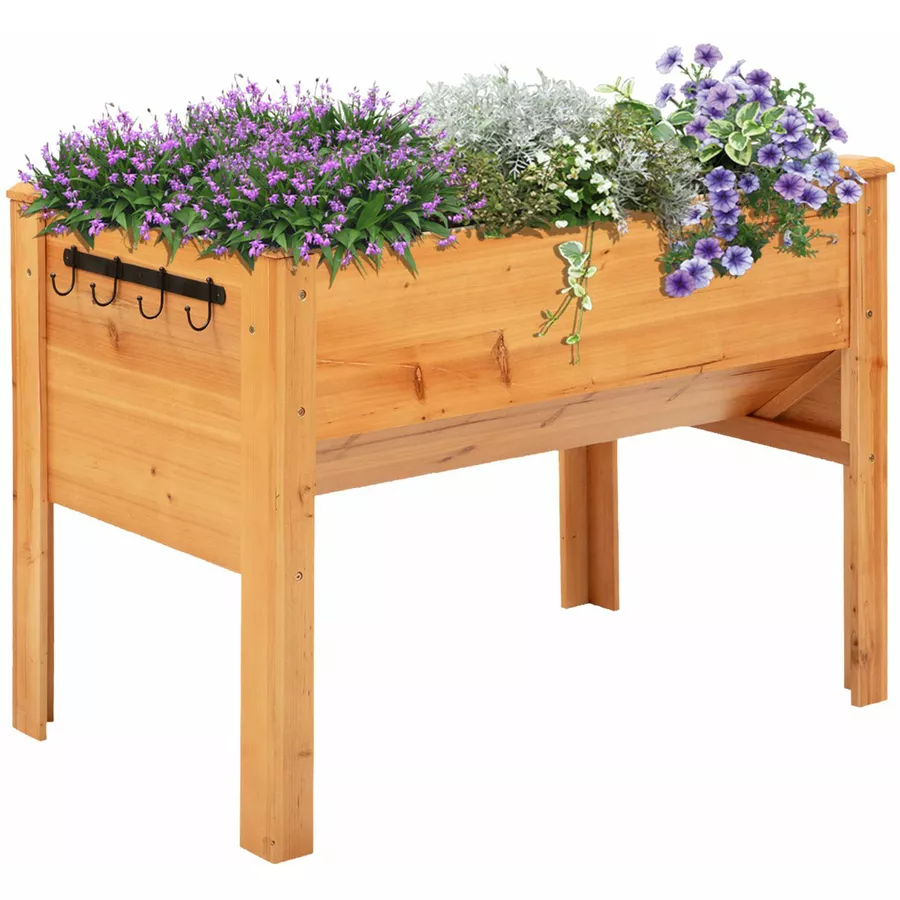 Outsunny Hochbeet mit Vliesstoffverkleidung und 4 Haken natur