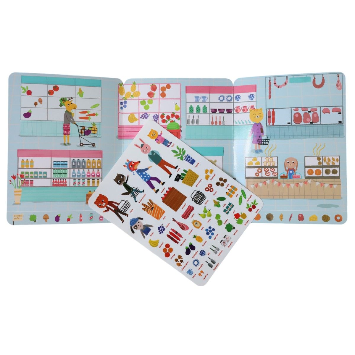 Livre stickers repositionnables Mon petit Marché Mercredi et Patati