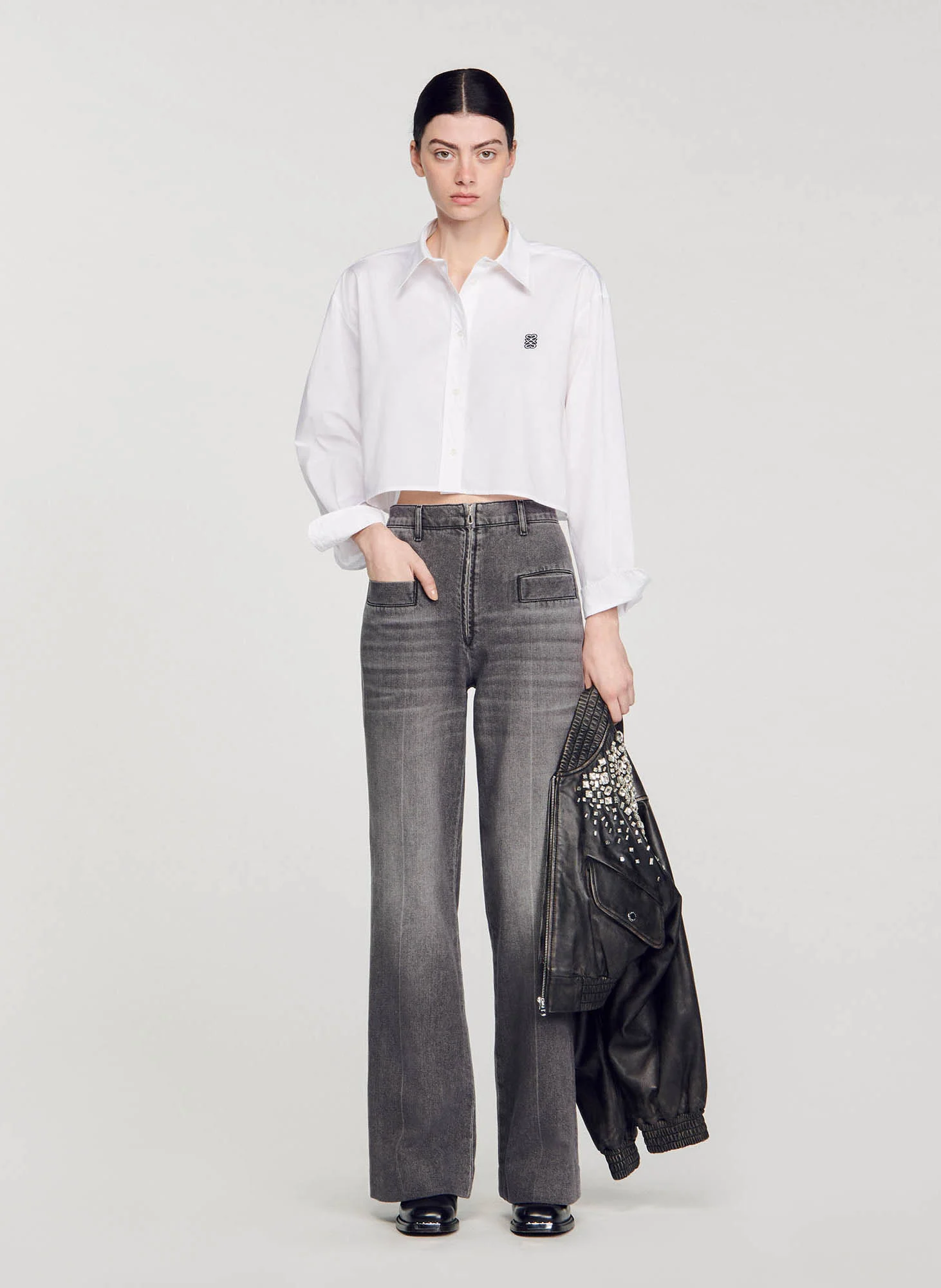 Chemise courte en popeline de coton | Blanc