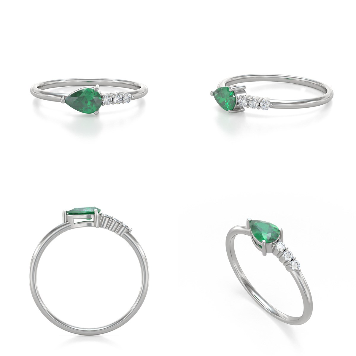 Bague ADEN Or 585 Blanc Emeraude et diamants 1.176grs