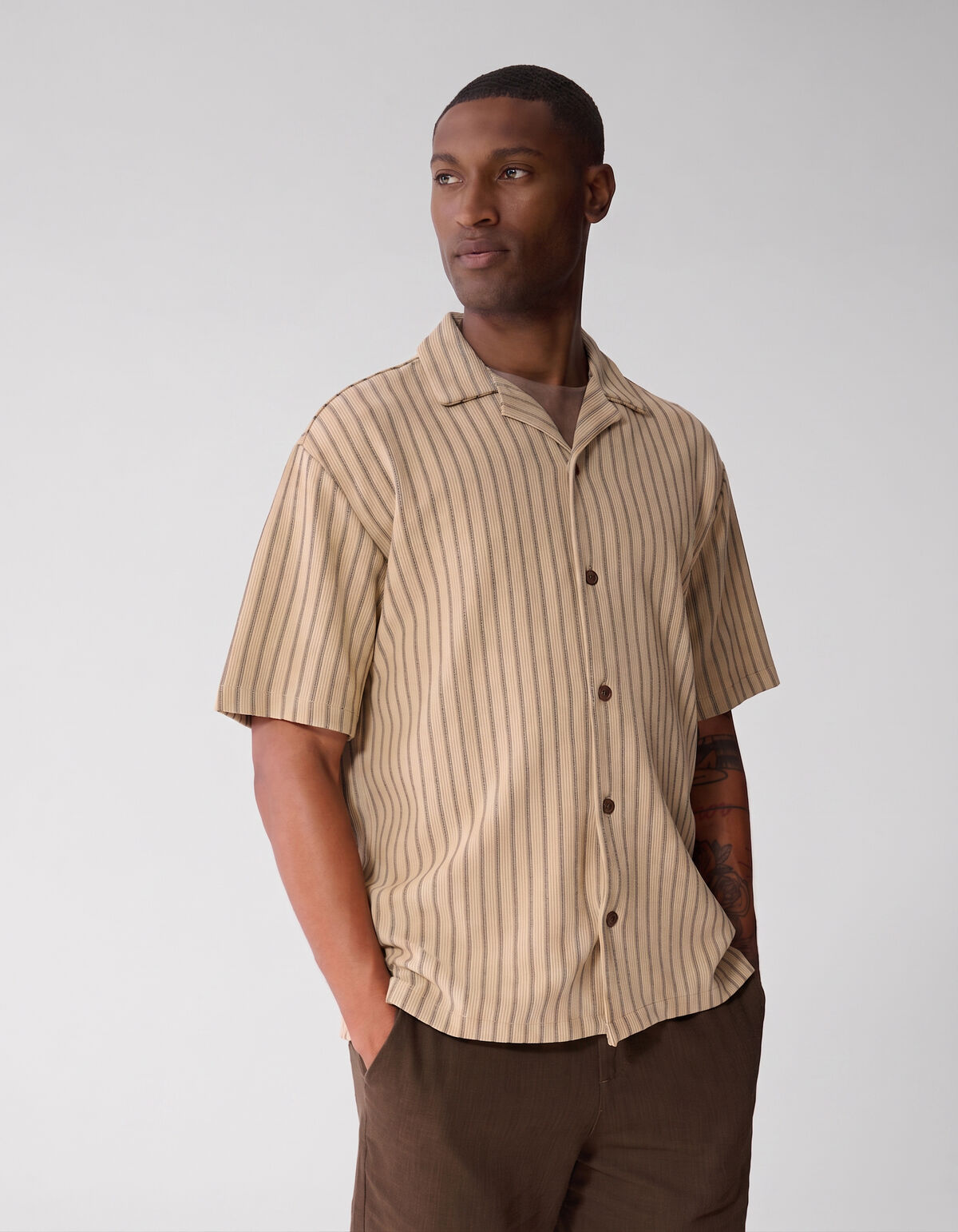 Pinstripe Rib Overhemd Zand