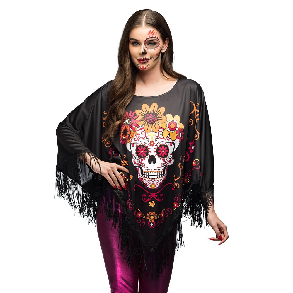 Zwarte Poncho Day Of The Dead