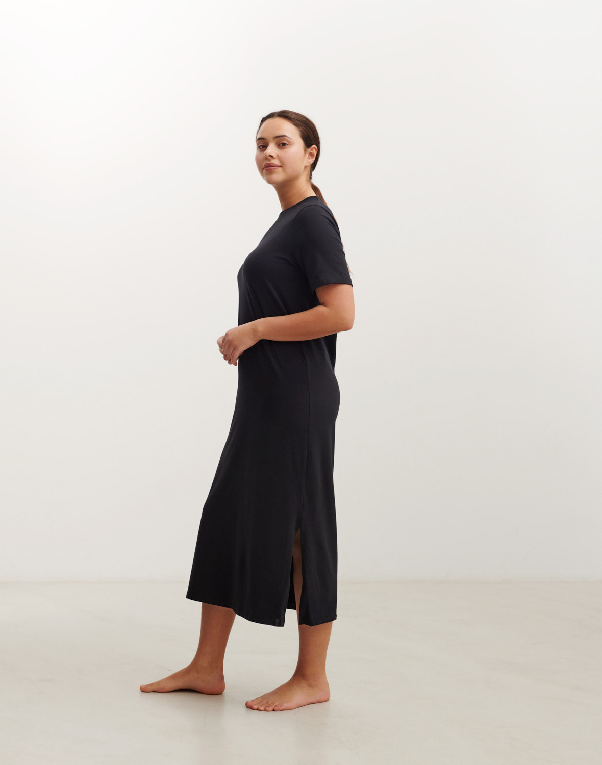 T-shirtjurk van katoen voor dames in Zwart