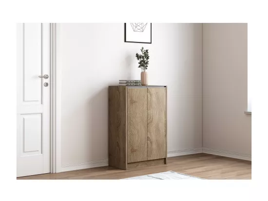 Meuble à chaussures PARRA, 2 portes, coloris chêne sonoma