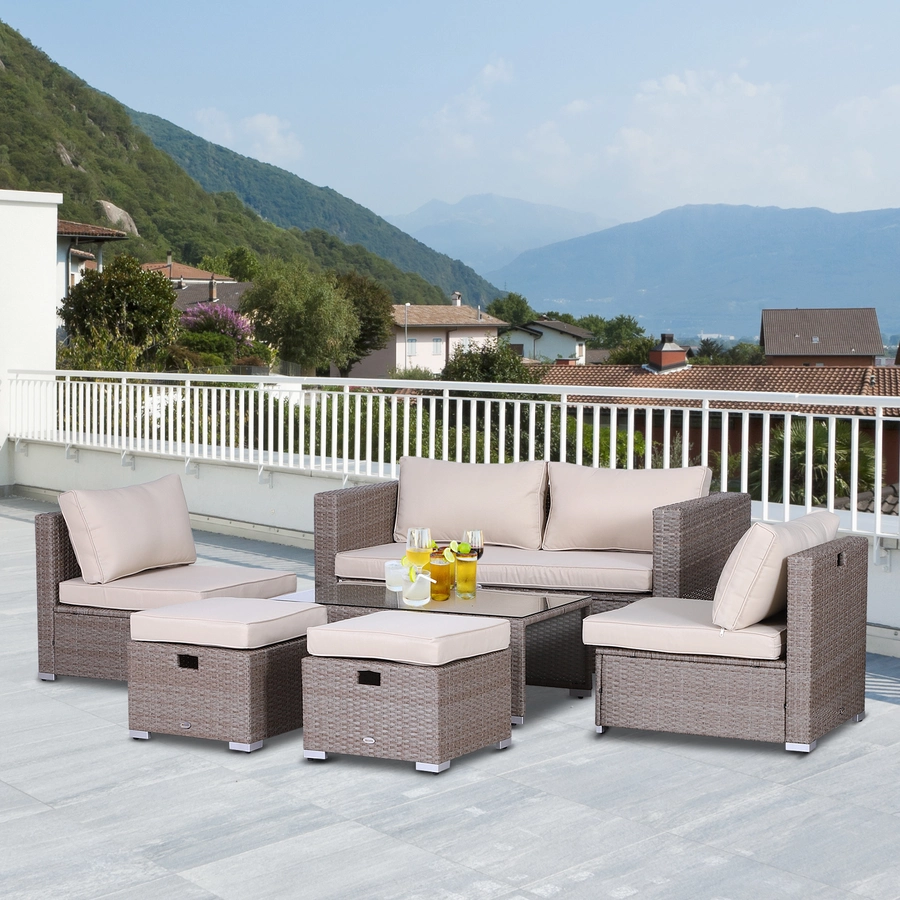 Outsunny Rattan Gartensitzgruppe als 6-teiliges Set creme