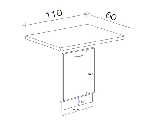 Flex Well vaatwasserpaneel inclusief plint en werkblad. Vaatwasserpaneel voor volledig geïntegreerde Santo vaatwassers, bxdxh 110 x 60 x 71 cm, antraciet mat, gedemonteerd, scharnier omkeerbaar (links of rechts te monteren).