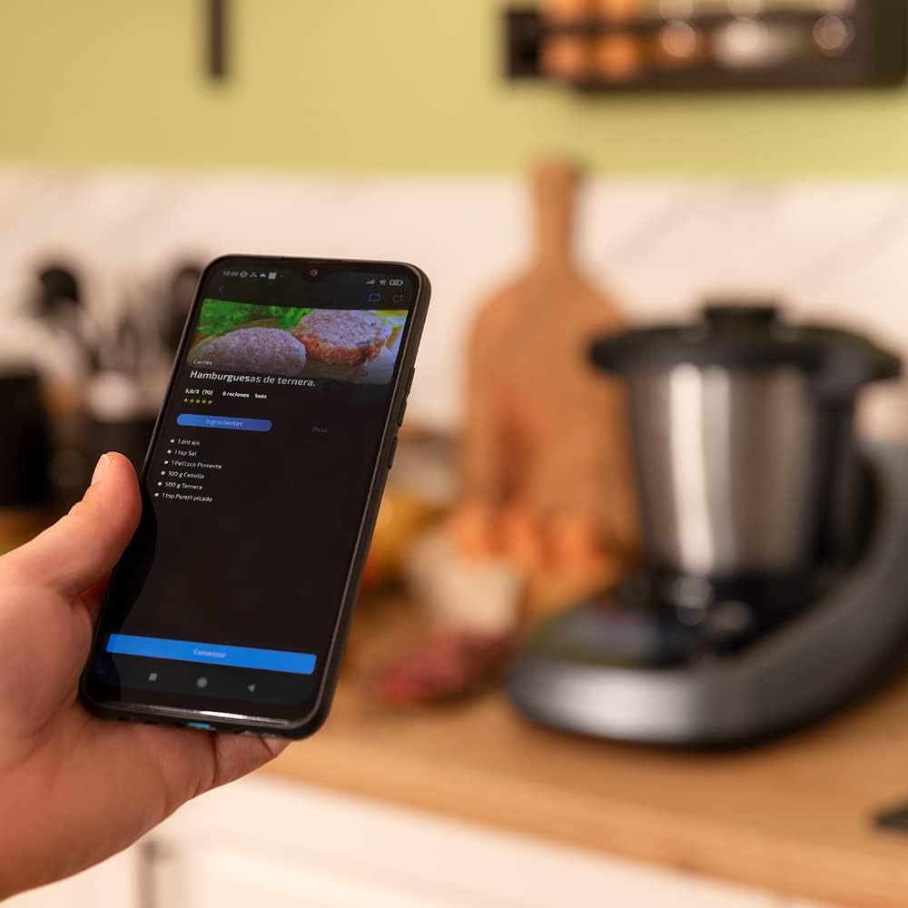 Cecotec Multifunktionsküchenroboter Mambo Touch, 1600 W, 37 Funktionen, 5-Zoll-TFT-Touchscreen mit integriertem Rezeptbuch, 3,3 Liter Fassungsvermögen, App, Waage und Edelstahlkrug