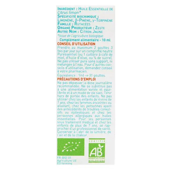 Puressentiel Huile Essentielle Citron Bio 10ml