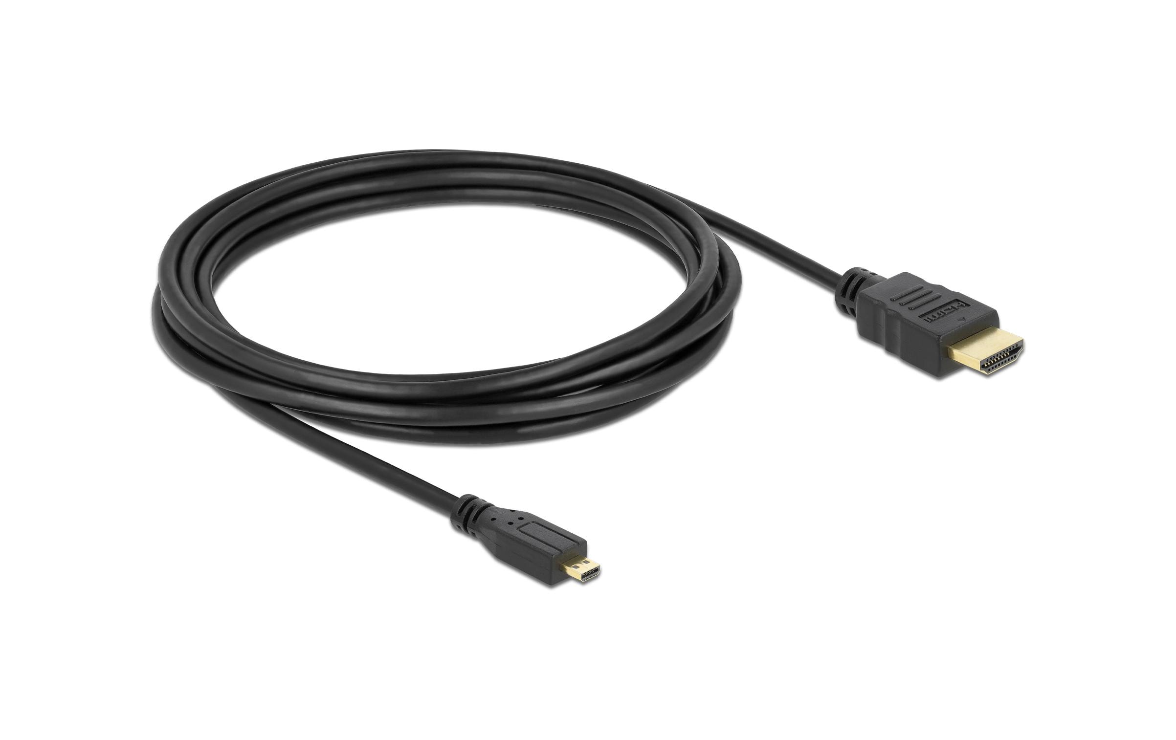 Kabel HDMI - Micro-HDMI (HDMI-D), 3 m, SchwarzDelock Kabel High Speed HDMI mit Ethernet A/D Stecker/Stecker 3 m