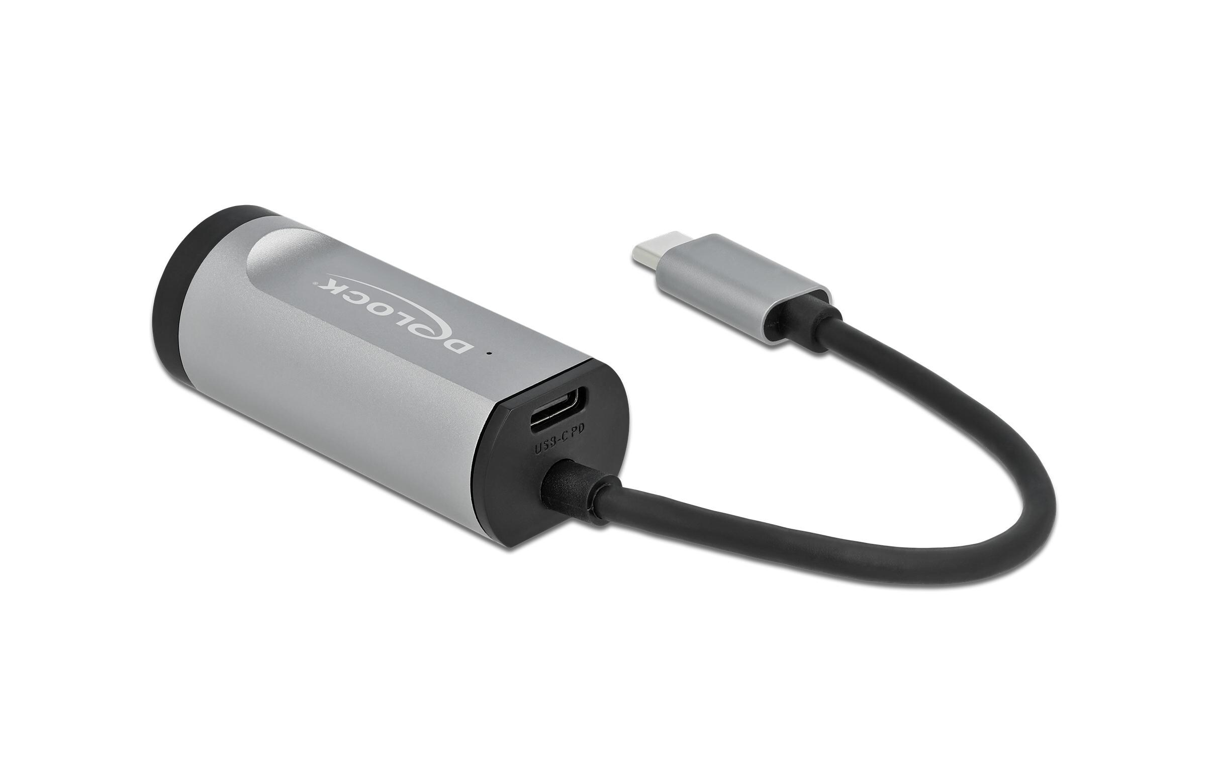 Netzwerk-Adapter Gigabit LAN mit Power Delivery USB Typ-CDelock USB Type-C Adapter zu Gigabit LAN mit Power Delivery Anschluss grau